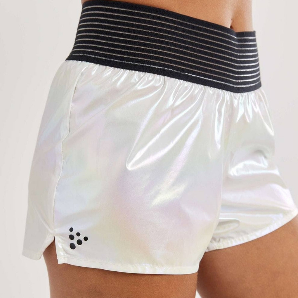 ☀️ NWOT Craft Studio Shiny White Holographic Shorts Activewear Athleisure